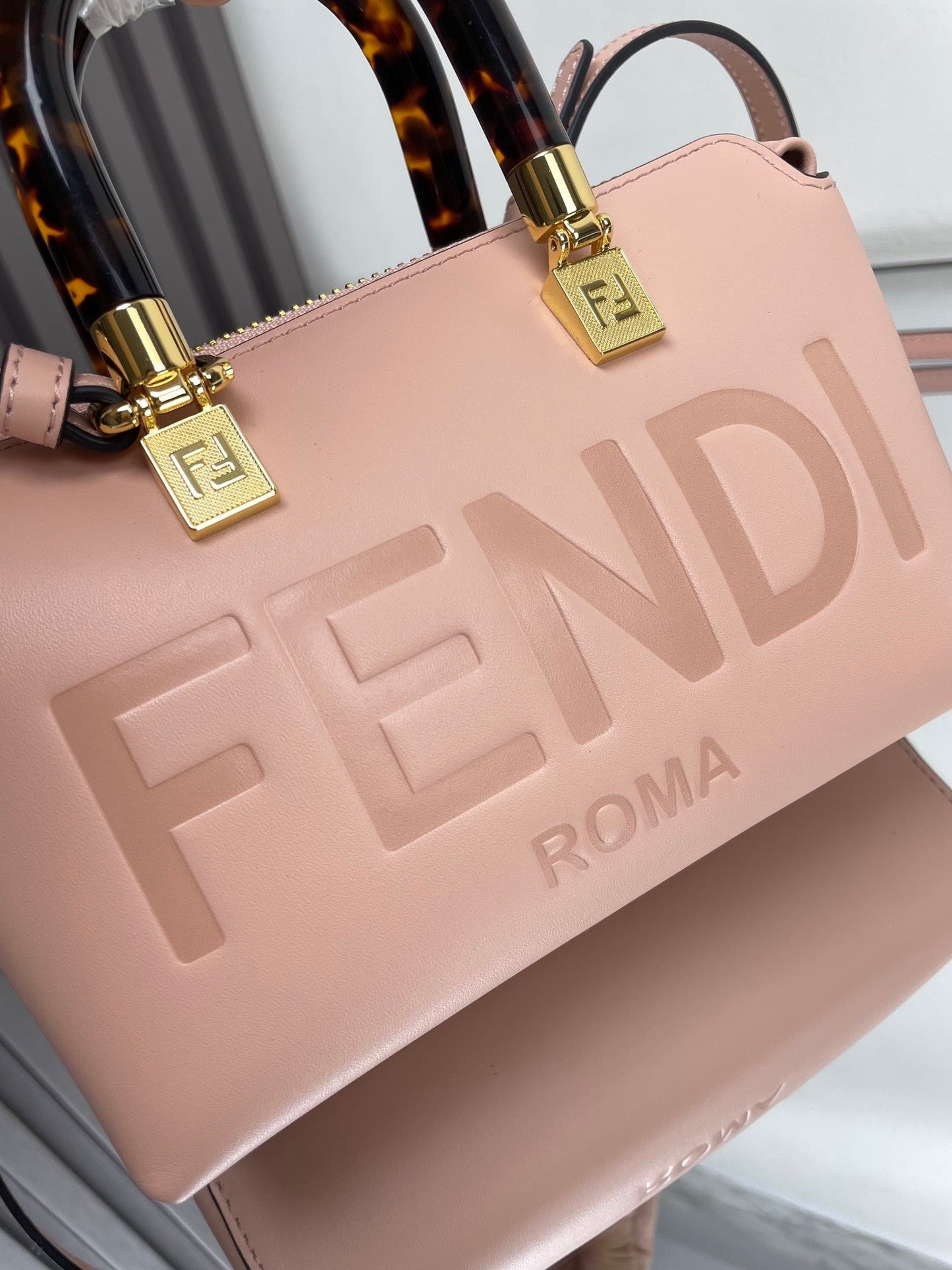 BY THE WAY MINI 18 IN ROSE FOG EMBOSSED CALFSKIN GOLD HARDWARE