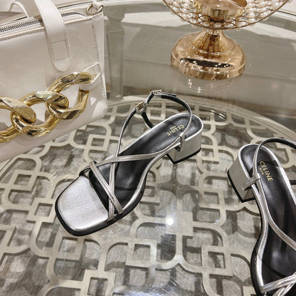HIGH SANDAL 45MM IN SILVER LAMBSKIN
