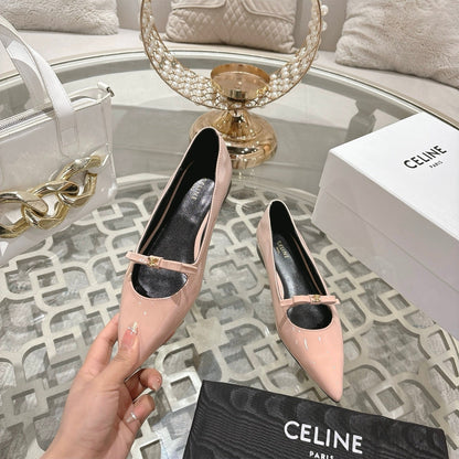 SUZY POINTY TOE BALLERINA IN BLUSH PINK PATENT CALFSKIN
