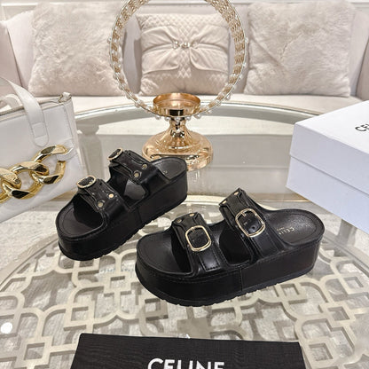 POLLY WEDGE MULE IN BLACK SHINY CALFSKIN