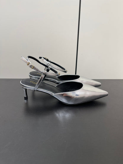 MORRAINE SLINGBACK PUMPS IN SILVER CALFSKIN