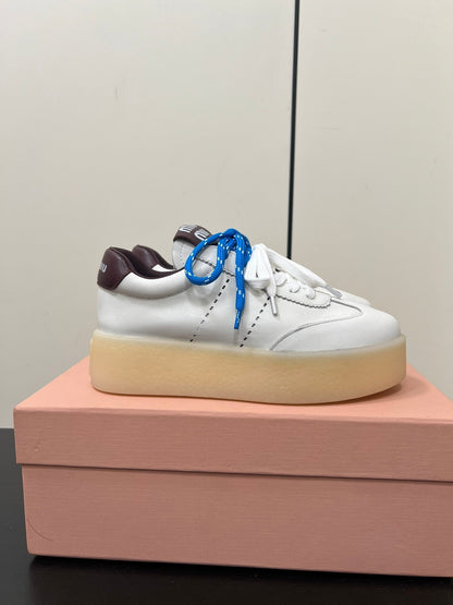 THICK-SOLED RETRO SNEAKERS IN WHITE MIX MERLOT SMOOTH LAMBSKIN