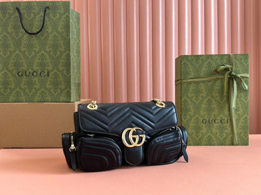 MARMONT SMALL MULTI-POCKET BAG 25 IN BLACK CALFSKIN GOLD HARDWARE