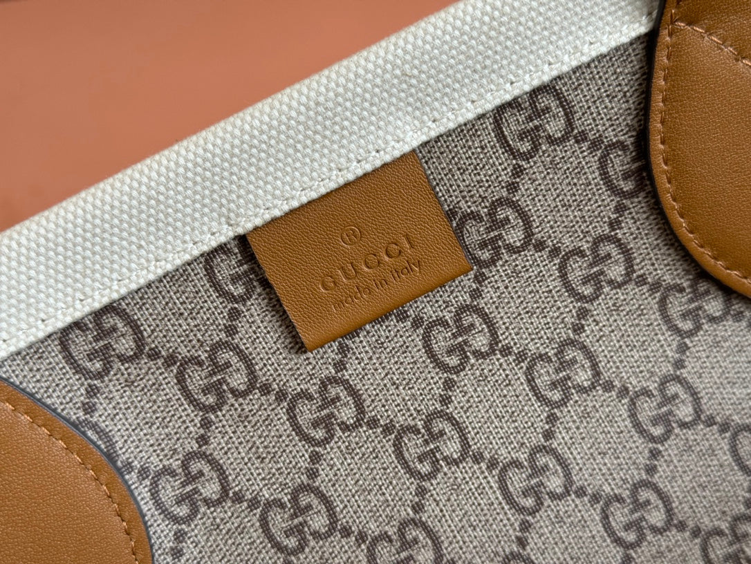 TOTE BAG PRINTED LOGO 41.5 IN BROWN CALFSKIN OFF WHITE CANVAS