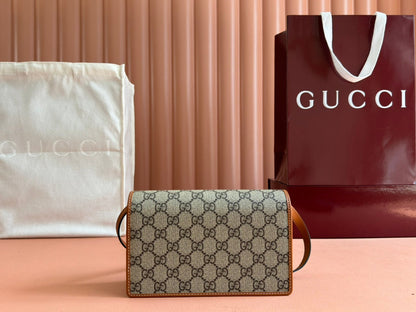 EMBLEM WALLET GG MONOGRAM 20 IN BEIGE AND DARK BROWN GG CALFSKIN