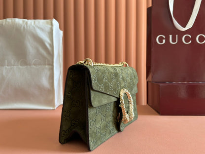 DIONYSUS MEDIUM SHOULDER BAG 27.5 IN DARK GREEN GG SUEDE