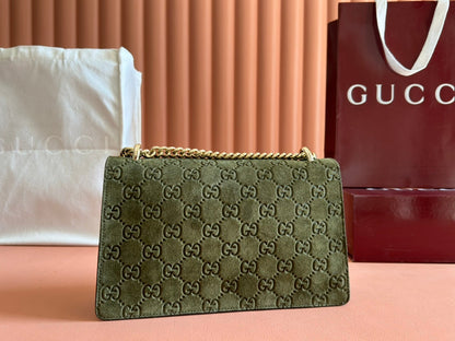 DIONYSUS MEDIUM SHOULDER BAG 27.5 IN DARK GREEN GG SUEDE