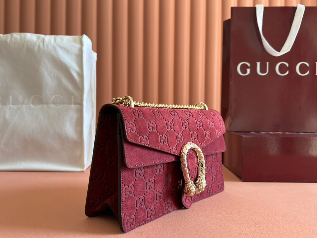 DIONYSUS MEDIUM SHOULDER BAG 27.5 IN ROSSO ANCORA RED GG SUEDE