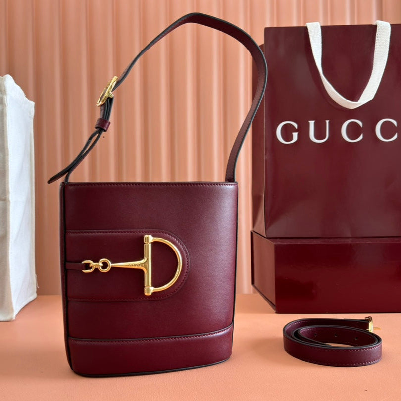73 SMALL BUCKET BAG 20 IN ROSSO ANCORA RED SMOOTH CALFSKIN
