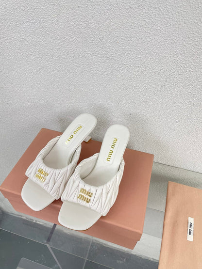 Women's Mid - Heel White Leather Stylized
