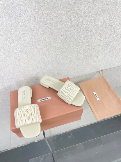 Women's White Leather Slippers