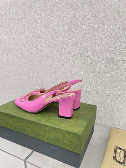 GG WOMEN'S HORSEBIT SLINGBACK 75MM IN FUSICA PINK CALFSKIN