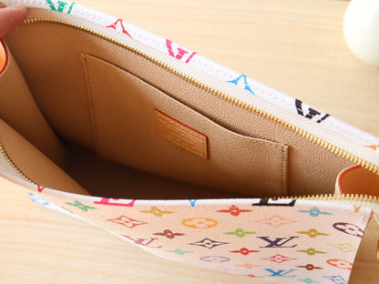 TOILETRY POUCH 25 IN WHITE MIX COLORFUL CALFSKIN