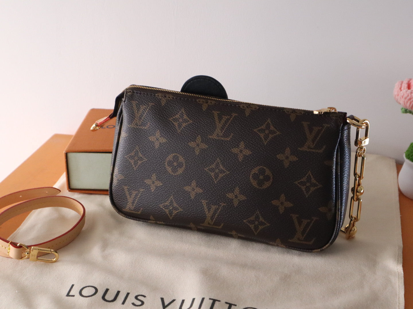 PANDA POCHETTE BAG 22 IN BROWN MONOGRAM COATED CANVAS