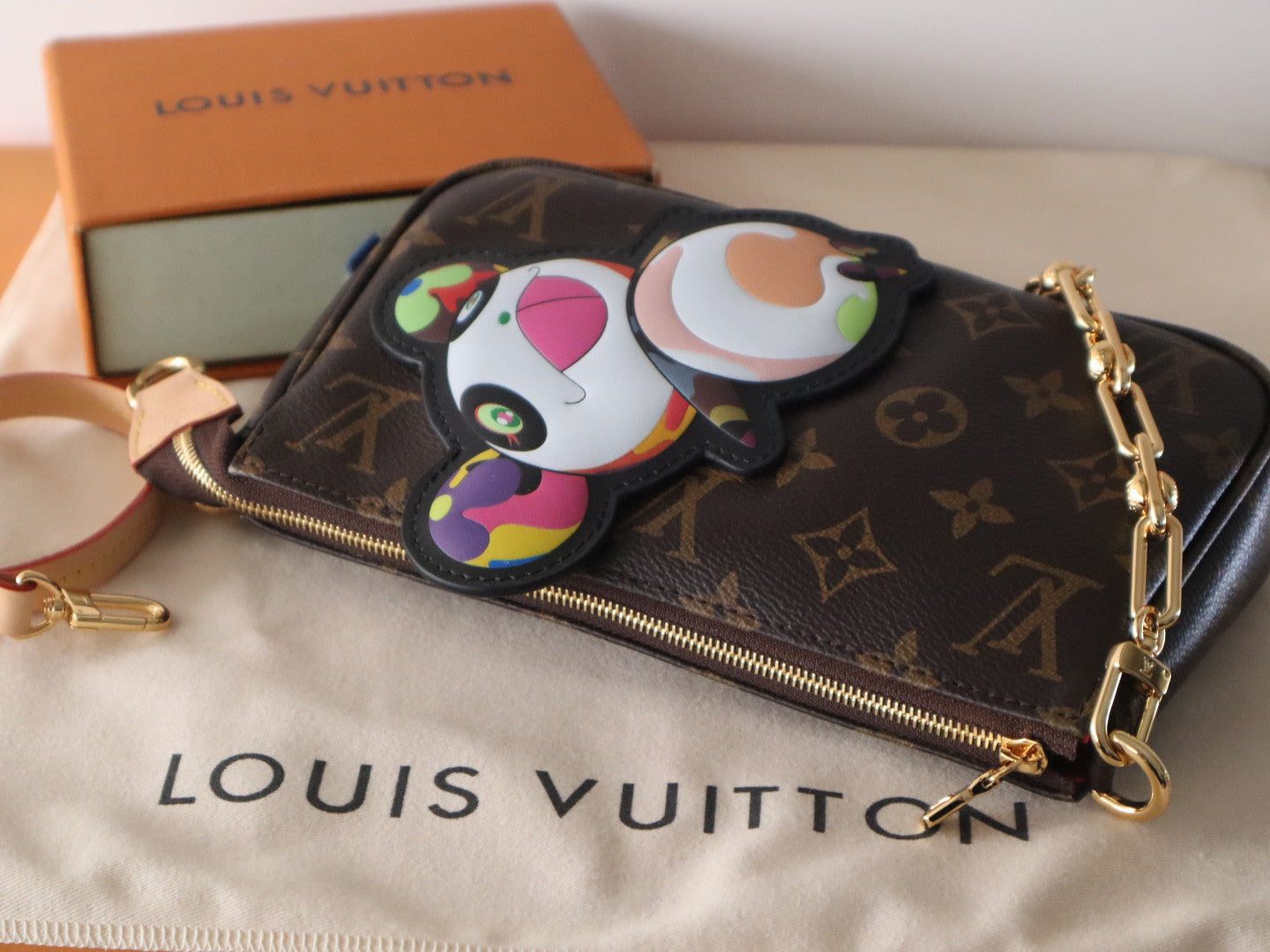 PANDA POCHETTE BAG 22 IN BROWN MONOGRAM COATED CANVAS