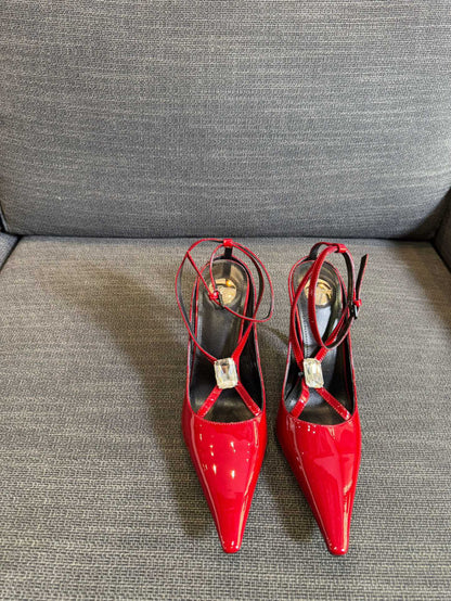 HIGH SANDAL ATTACHED GEM IN RED GLOSSY CALFSKIN