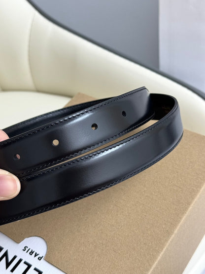 MEDIUM TRIOMPHE BELT 25MM BLACK LEATHER SILVER HARDWARE