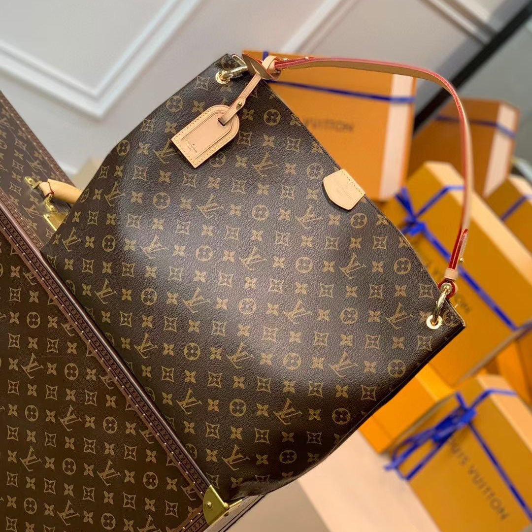 GRACEFUL MM BAG 41 IN BROWN MONOGRAM COATED CANVAS BEIGE CALFSKIN