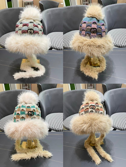 BEANIE HAT IN COLORFUL WOOL AND RABBIT FUR 392115