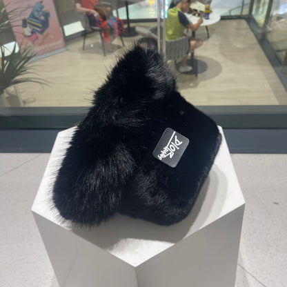 PLUSH FISHERMAN HAT IN BLACK RABBIT FUR 426096