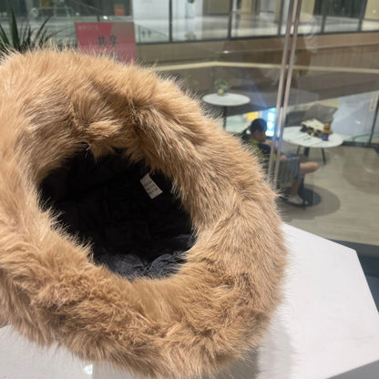 PLUSH FISHERMAN HAT IN CAMEL BEIGE RABBIT FUR 426097