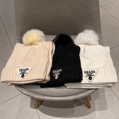 SET SCARF AND HAT IN BISQUE BEIGE CASHMERE AND RABBIT FUR 433245