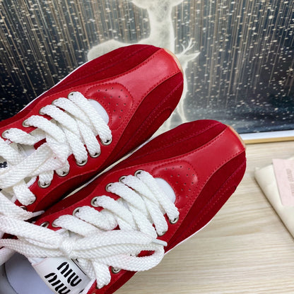 NB Red And Crimson Color Sneakers Cowhide