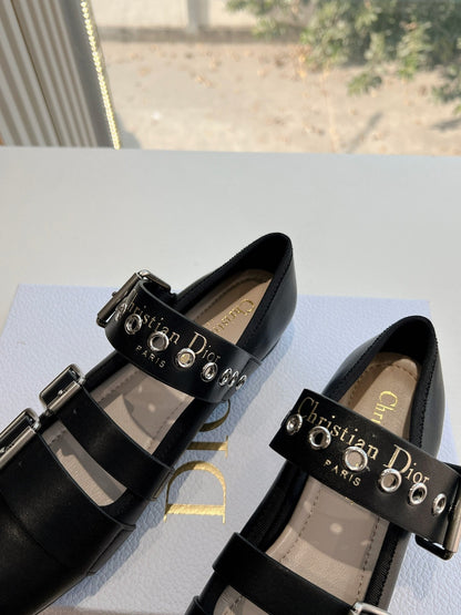 PUNK BALLET FLAT IN BLACK SUPPLE CALFSKIN