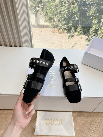 PUNK BALLET FLAT IN BLACK SUEDE AND SUPPLE CALFSKIN