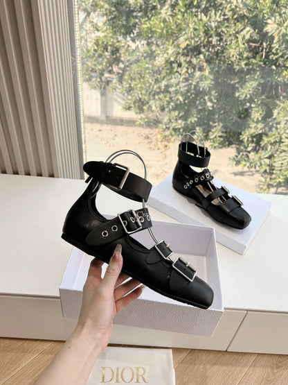 PUNK BALLET FLAT IN BLACK CALFSKIN