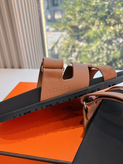 CHYPRE SANDAL IN BRONZE BROWN SUEDE AND CALFSKIN
