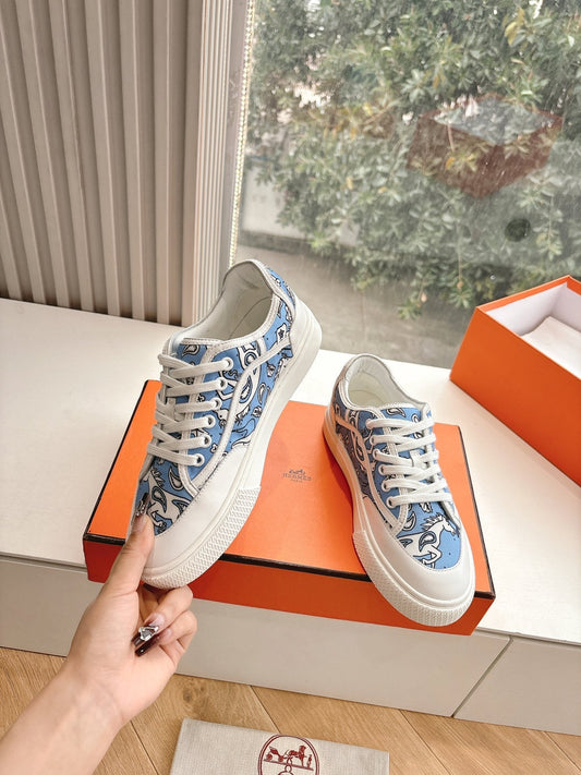 GET SNEAKER IN WHITE MIX CERULEAN BLUE MAXI CANVAS AND CALFSKIN