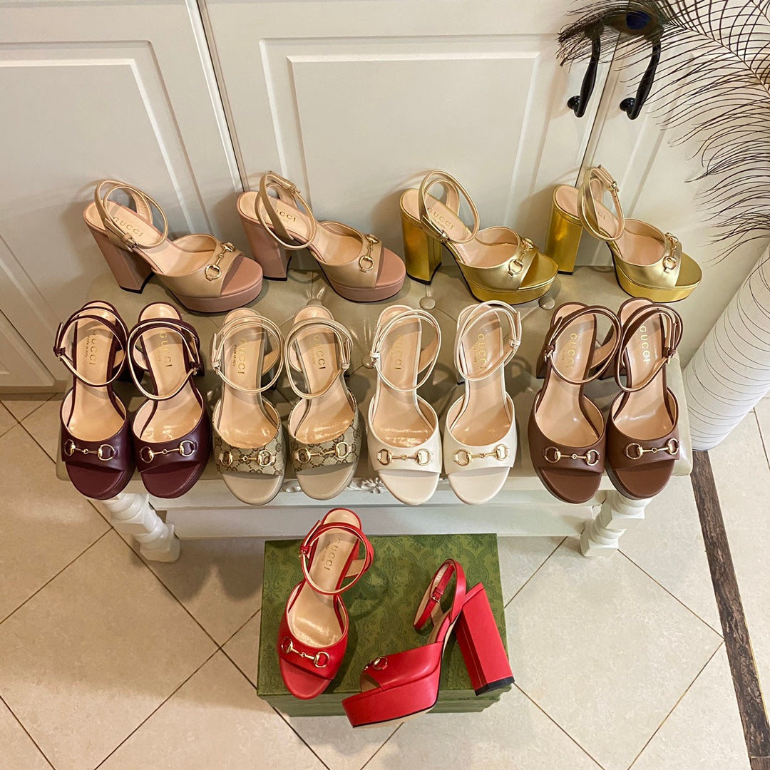 GG HORSEBIT PLATFORM SANDAL IN WINE RED SHEEPSKIN
