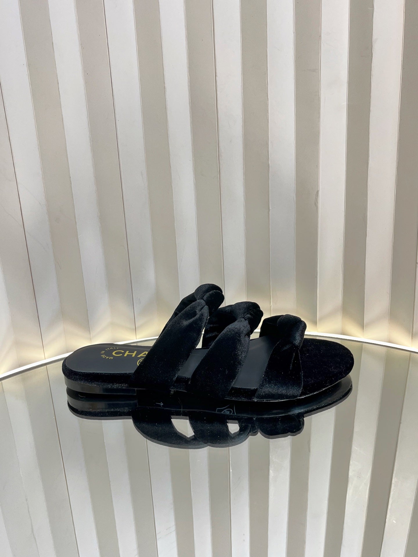 THREE STRAPS MULE IN BLACK VELVET