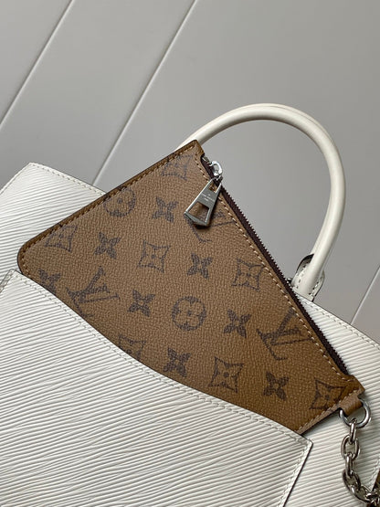 MARELLE TOTE BB BAG 30 IN WHITE EPI GRAIN COWHIDE LEATHER