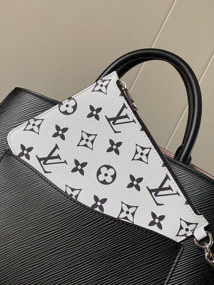 MARELLE TOTE BB BAG 30 IN BLACK EPI GRAIN COWHIDE LEATHER