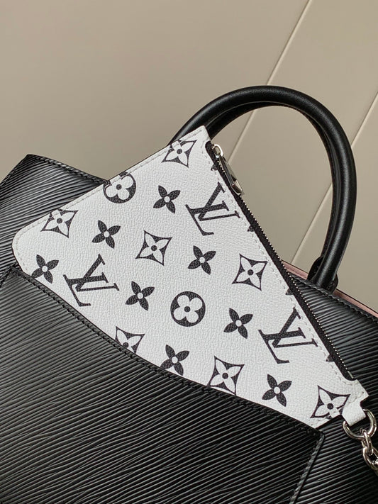 MARELLE TOTE BB BAG 30 IN BLACK EPI GRAIN COWHIDE LEATHER