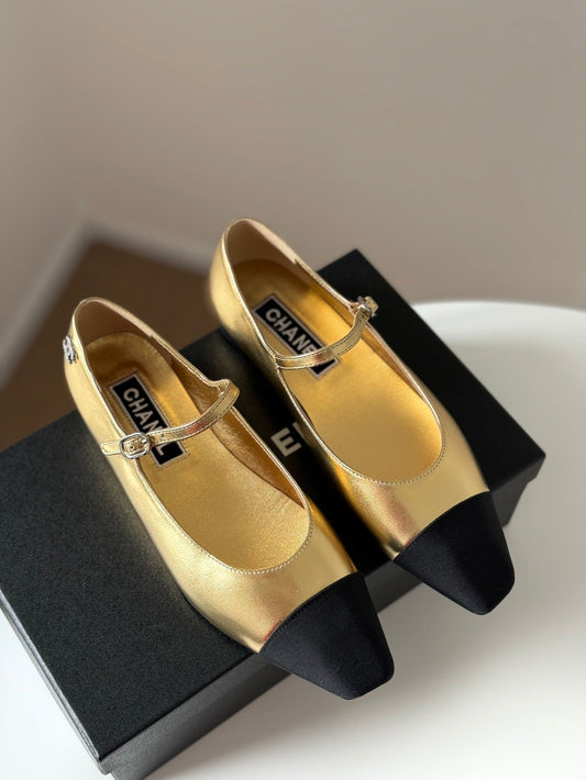 MARY JANE GOLDEN MIX BLACK CALFSKIN