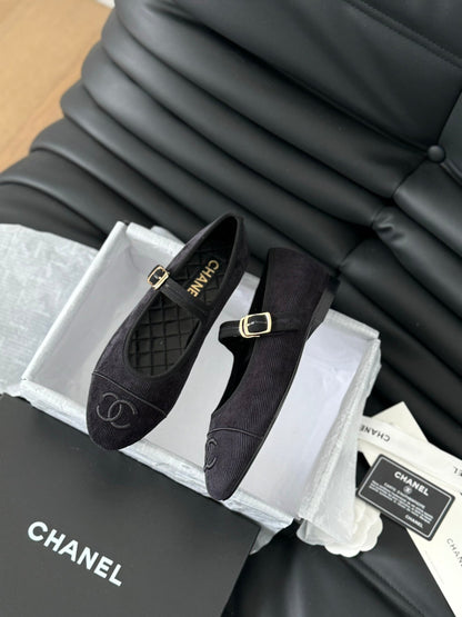 MARY JANE SHOES BLACK CORDUROY TWILL FABRIC