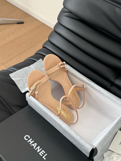 MID-HEEL 35 MM SANDAL IN NUDE TAN SHEEPSKIN