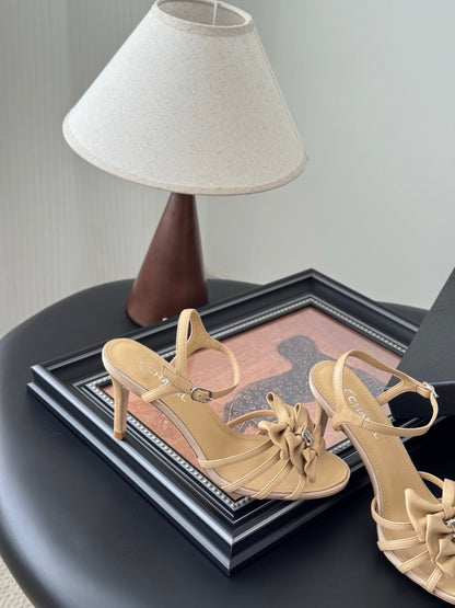 HIGH HEELS SANDALS IN TAN BEIGE SHEEPSKIN