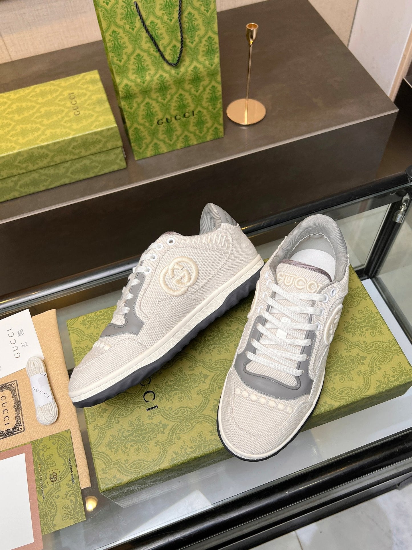 GG MAC80 TRAINER CREAMY WHITE AND GRAY CALFSKIN