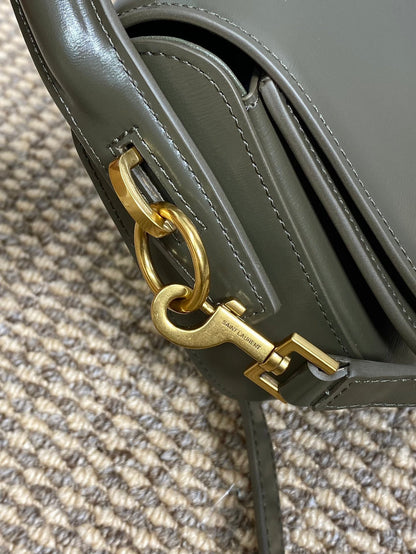 VOLTAIRE HALF-MOON SHOULDER BAG 24 IN DARK GREEN CALFSKIN GOLD METALLIC