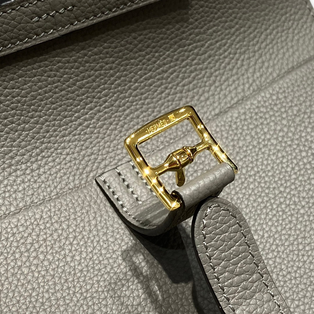 HALZAN 25 HANDLE BAG IN GREY GRAINED CALFSKIN