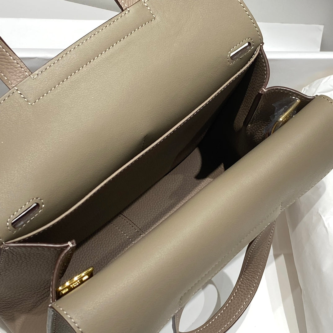 HALZAN 25 HANDLE BAG IN COFFEE BROWN GRAINED CALFSKIN