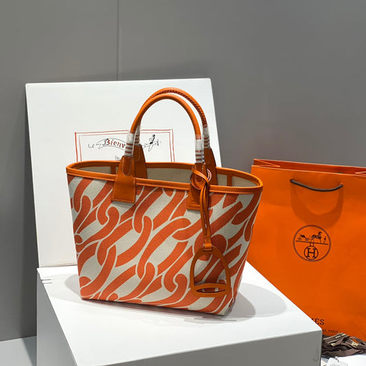 STEEPLE 28 BAG IN OFF-WHITE MIX LIGHT ORANGE CANVAS AND CALFSKIN
