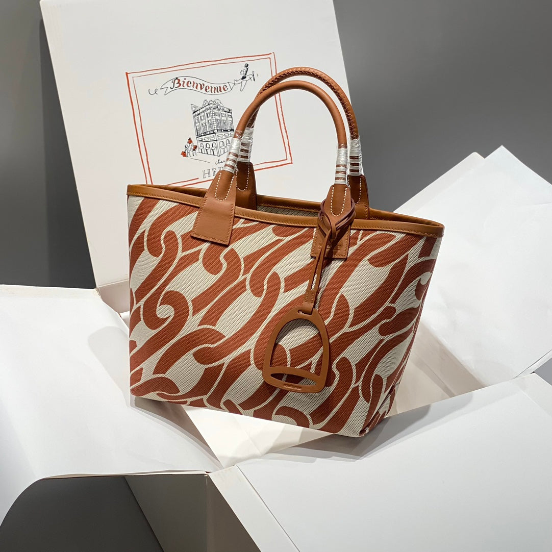 STEEPLE 28 BAG IN OFF-WHITE MIX BROWN CANVAS AND CALFSKIN