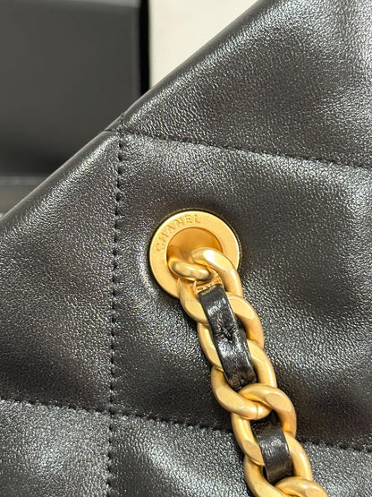 MAXI SHOPPING BAG 36 IN BLACK LAMBSKIN GOLD METALLIC