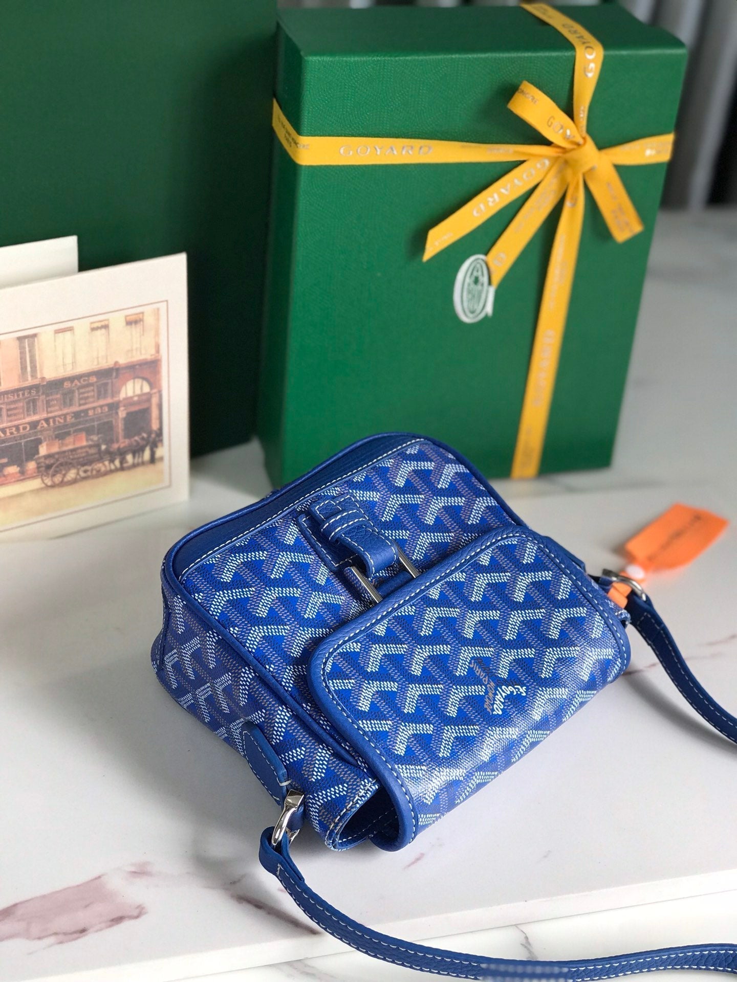 GRAND BLEU 16 IN SAPPHIRE BLUE GOYARDINE CANVAS AND LAMBSKIN