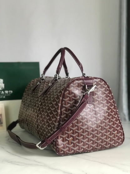 BOSTON 50 BAG IN WINE RED GOYARDINE CANVAS AND CALFSKIN TRIM